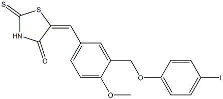 5-{3-[(4-iodophenoxy)methyl]-4-methoxybenzylidene}-2-thioxo-1,3-thiazolidin-4-one 化学構造式