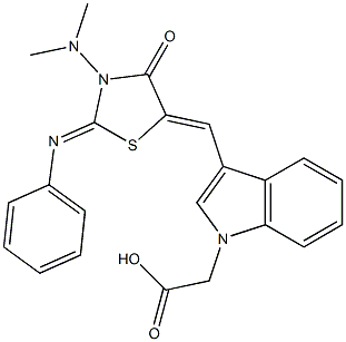 (3-{[3-(dimethylamino)-4-oxo-2-(phenylimino)-1,3-thiazolidin-5-ylidene]methyl}-1H-indol-1-yl)acetic acid|