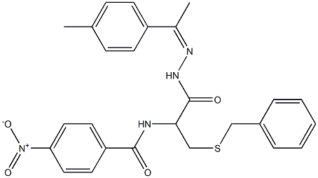 N-(1-[(benzylsulfanyl)methyl]-2-{2-[1-(4-methylphenyl)ethylidene]hydrazino}-2-oxoethyl)-4-nitrobenzamide Struktur