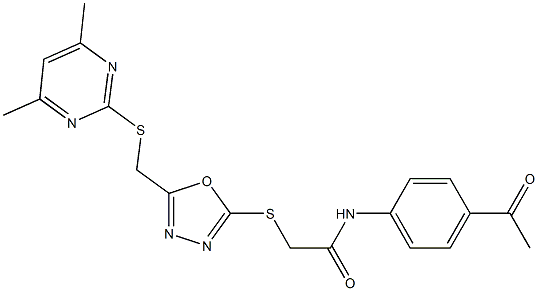 N-(4-acetylphenyl)-2-[(5-{[(4,6-dimethylpyrimidin-2-yl)sulfanyl]methyl}-1,3,4-oxadiazol-2-yl)sulfanyl]acetamide,,结构式