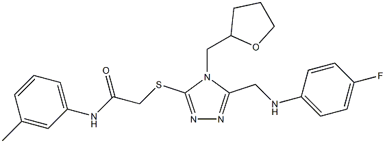 2-{[5-[(4-fluoroanilino)methyl]-4-(tetrahydro-2-furanylmethyl)-4H-1,2,4-triazol-3-yl]sulfanyl}-N-(3-methylphenyl)acetamide Struktur