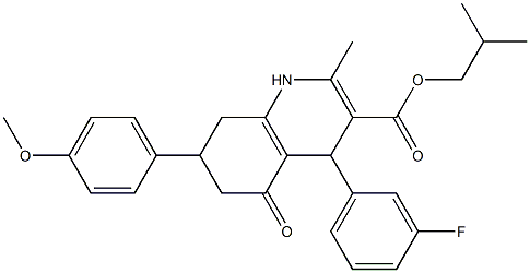 isobutyl 4-(3-fluorophenyl)-7-(4-methoxyphenyl)-2-methyl-5-oxo-1,4,5,6,7,8-hexahydro-3-quinolinecarboxylate,,结构式