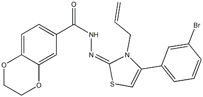 N'-(3-allyl-4-(3-bromophenyl)-1,3-thiazol-2(3H)-ylidene)-2,3-dihydro-1,4-benzodioxine-6-carbohydrazide 结构式