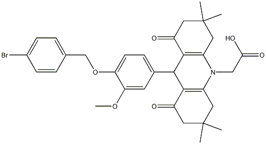 (9-{4-[(4-bromobenzyl)oxy]-3-methoxyphenyl}-3,3,6,6-tetramethyl-1,8-dioxo-2,3,4,5,6,7,8,9-octahydro-10(1H)-acridinyl)acetic acid Structure