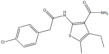 2-{[(4-chlorophenyl)acetyl]amino}-4-ethyl-5-methyl-3-thiophenecarboxamide,,结构式