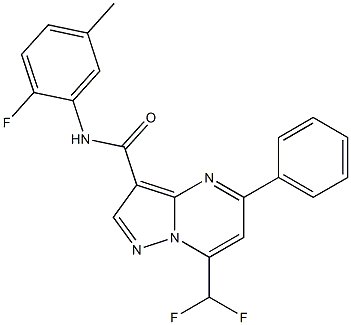 7-(difluoromethyl)-N-(2-fluoro-5-methylphenyl)-5-phenylpyrazolo[1,5-a]pyrimidine-3-carboxamide,,结构式