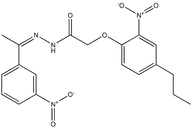 N'-(1-{3-nitrophenyl}ethylidene)-2-{2-nitro-4-propylphenoxy}acetohydrazide 结构式