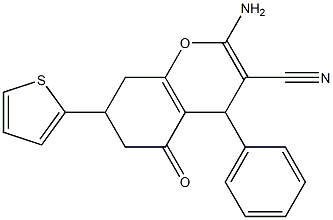 2-amino-5-oxo-4-phenyl-7-(2-thienyl)-5,6,7,8-tetrahydro-4H-chromene-3-carbonitrile Structure