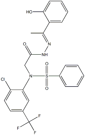 N-[2-chloro-5-(trifluoromethyl)phenyl]-N-(2-{2-[1-(2-hydroxyphenyl)ethylidene]hydrazino}-2-oxoethyl)benzenesulfonamide 化学構造式
