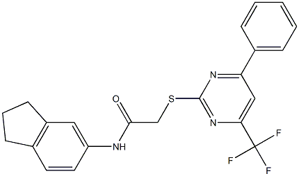 N-(2,3-dihydro-1H-inden-5-yl)-2-{[4-phenyl-6-(trifluoromethyl)-2-pyrimidinyl]sulfanyl}acetamide 化学構造式