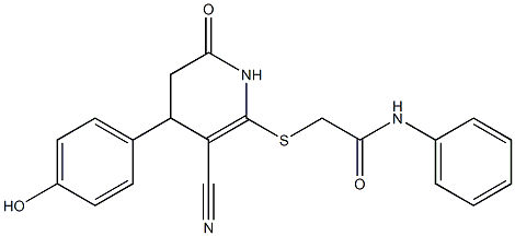 2-{[3-cyano-4-(4-hydroxyphenyl)-6-oxo-1,4,5,6-tetrahydro-2-pyridinyl]sulfanyl}-N-phenylacetamide Structure