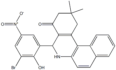 5-{3-bromo-2-hydroxy-5-nitrophenyl}-2,2-dimethyl-2,3,5,6-tetrahydrobenzo[a]phenanthridin-4(1H)-one,,结构式