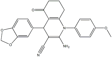 2-amino-4-(1,3-benzodioxol-5-yl)-1-(4-methoxyphenyl)-5-oxo-1,4,5,6,7,8-hexahydroquinoline-3-carbonitrile,,结构式
