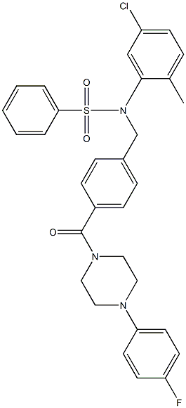 N-(5-chloro-2-methylphenyl)-N-(4-{[4-(4-fluorophenyl)-1-piperazinyl]carbonyl}benzyl)benzenesulfonamide 化学構造式