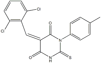 5-(2,6-dichlorobenzylidene)-1-(4-methylphenyl)-2-thioxodihydro-4,6(1H,5H)-pyrimidinedione 化学構造式