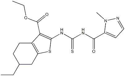 ethyl 6-ethyl-2-[({[(1-methyl-1H-pyrazol-5-yl)carbonyl]amino}carbothioyl)amino]-4,5,6,7-tetrahydro-1-benzothiophene-3-carboxylate Structure