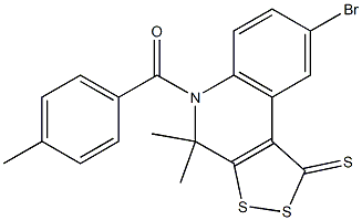8-bromo-4,4-dimethyl-5-(4-methylbenzoyl)-4,5-dihydro-1H-[1,2]dithiolo[3,4-c]quinoline-1-thione,,结构式
