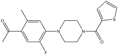 1-{5-fluoro-2-methyl-4-[4-(thien-2-ylcarbonyl)piperazin-1-yl]phenyl}ethanone 化学構造式