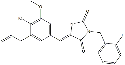 5-(3-allyl-4-hydroxy-5-methoxybenzylidene)-3-(2-fluorobenzyl)-2,4-imidazolidinedione Structure