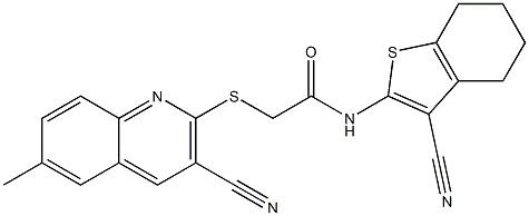 2-[(3-cyano-6-methyl-2-quinolinyl)sulfanyl]-N-(3-cyano-4,5,6,7-tetrahydro-1-benzothien-2-yl)acetamide 结构式