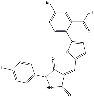 5-bromo-2-(5-{[1-(4-iodophenyl)-3,5-dioxo-4-pyrazolidinylidene]methyl}-2-furyl)benzoic acid,,结构式