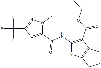 ethyl 2-({[1-methyl-3-(trifluoromethyl)-1H-pyrazol-5-yl]carbonyl}amino)-5,6-dihydro-4H-cyclopenta[b]thiophene-3-carboxylate Struktur