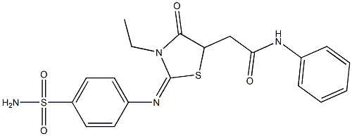 2-(2-{[4-(aminosulfonyl)phenyl]imino}-3-ethyl-4-oxo-1,3-thiazolidin-5-yl)-N-phenylacetamide Struktur