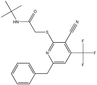 2-{[6-benzyl-3-cyano-4-(trifluoromethyl)-2-pyridinyl]sulfanyl}-N-(tert-butyl)acetamide Struktur