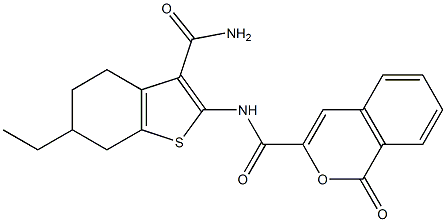 N-[3-(aminocarbonyl)-6-ethyl-4,5,6,7-tetrahydro-1-benzothien-2-yl]-1-oxo-1H-isochromene-3-carboxamide 结构式