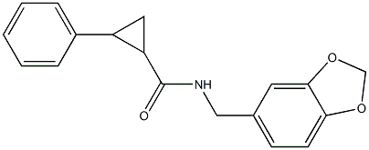 N-(1,3-benzodioxol-5-ylmethyl)-2-phenylcyclopropanecarboxamide,,结构式
