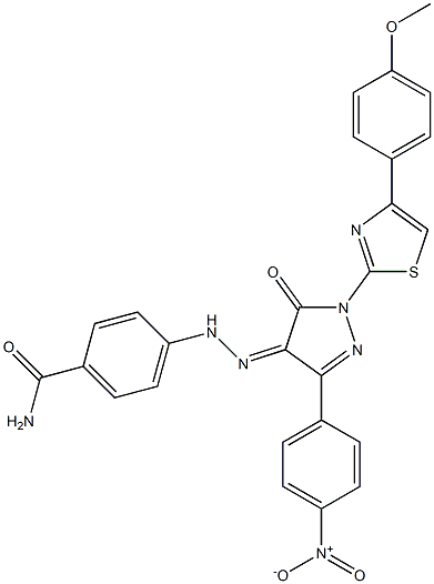4-(2-{3-{4-nitrophenyl}-1-[4-(4-methoxyphenyl)-1,3-thiazol-2-yl]-5-oxo-1,5-dihydro-4H-pyrazol-4-ylidene}hydrazino)benzamide Structure