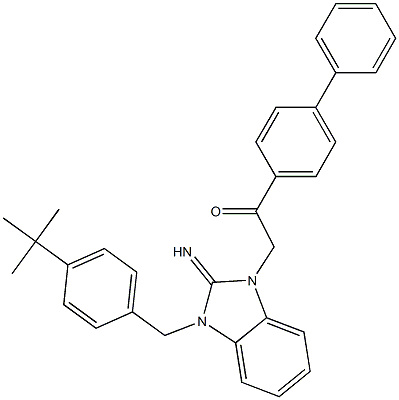 1-[1,1'-biphenyl]-4-yl-2-(3-{[4-(1,1-dimethylethyl)phenyl]methyl}-2-imino-2,3-dihydro-1H-benzimidazol-1-yl)ethanone Structure