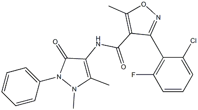 3-(2-chloro-6-fluorophenyl)-N-(1,5-dimethyl-3-oxo-2-phenyl-2,3-dihydro-1H-pyrazol-4-yl)-5-methyl-4-isoxazolecarboxamide Struktur