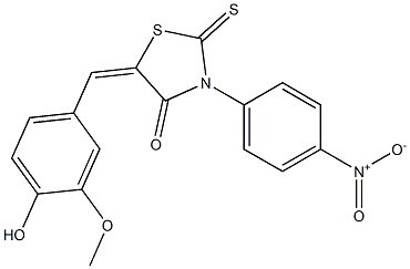 5-(4-hydroxy-3-methoxybenzylidene)-3-{4-nitrophenyl}-2-thioxo-1,3-thiazolidin-4-one Struktur