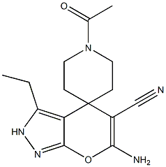 1'-acetyl-6-amino-5-cyano-3-ethyl-2,4-dihydrospiro(pyrano[2,3-c]pyrazole-4,4'-piperidine)