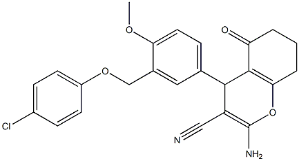 2-amino-4-{3-[(4-chlorophenoxy)methyl]-4-methoxyphenyl}-5-oxo-5,6,7,8-tetrahydro-4H-chromene-3-carbonitrile 结构式