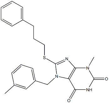 3-methyl-7-(3-methylbenzyl)-8-[(3-phenylpropyl)sulfanyl]-3,7-dihydro-1H-purine-2,6-dione Structure