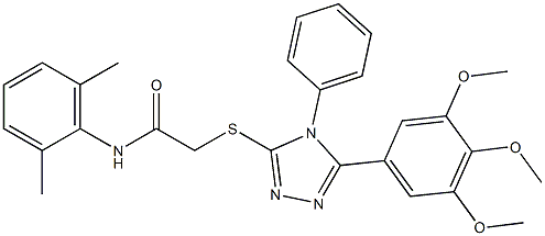 N-(2,6-dimethylphenyl)-2-{[4-phenyl-5-(3,4,5-trimethoxyphenyl)-4H-1,2,4-triazol-3-yl]sulfanyl}acetamide 化学構造式