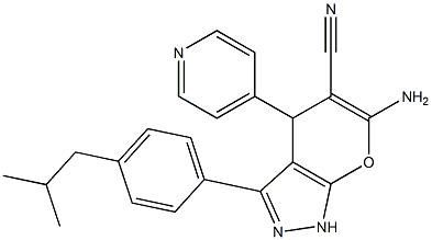 6-amino-3-(4-isobutylphenyl)-4-(4-pyridinyl)-1,4-dihydropyrano[2,3-c]pyrazole-5-carbonitrile Structure