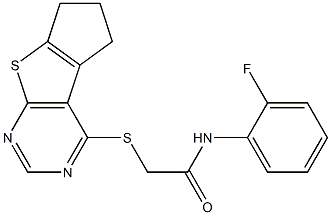 2-(6,7-dihydro-5H-cyclopenta[4,5]thieno[2,3-d]pyrimidin-4-ylsulfanyl)-N-(2-fluorophenyl)acetamide 结构式