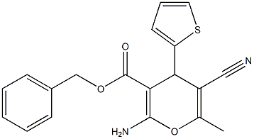 benzyl 2-amino-5-cyano-6-methyl-4-(2-thienyl)-4H-pyran-3-carboxylate Struktur