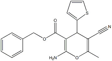 benzyl 2-amino-5-cyano-6-methyl-4-(2-thienyl)-4H-pyran-3-carboxylate Structure