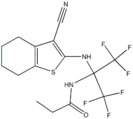 N-[1-[(3-cyano-4,5,6,7-tetrahydro-1-benzothiophen-2-yl)amino]-2,2,2-trifluoro-1-(trifluoromethyl)ethyl]propanamide,,结构式