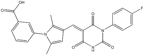 3-{3-[(1-(4-fluorophenyl)-2,4,6-trioxotetrahydro-5(2H)-pyrimidinylidene)methyl]-2,5-dimethyl-1H-pyrrol-1-yl}benzoic acid 化学構造式