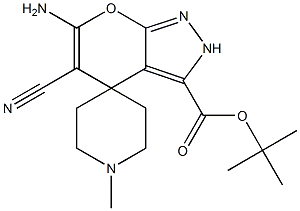 6-amino-5-cyano-2,4-dihydro-1'-methyl-3-tert-butoxycarbonylspiro[pyrano[2,3-c]pyrazole-4,4'-piperidine] 结构式