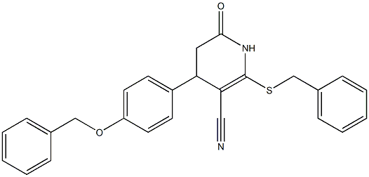 4-[4-(benzyloxy)phenyl]-2-(benzylsulfanyl)-6-oxo-1,4,5,6-tetrahydro-3-pyridinecarbonitrile,,结构式