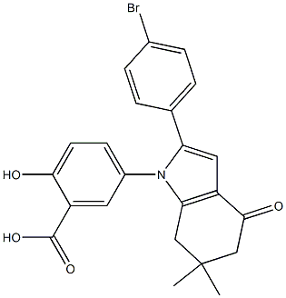 5-[2-(4-bromophenyl)-6,6-dimethyl-4-oxo-4,5,6,7-tetrahydro-1H-indol-1-yl]-2-hydroxybenzoic acid 结构式