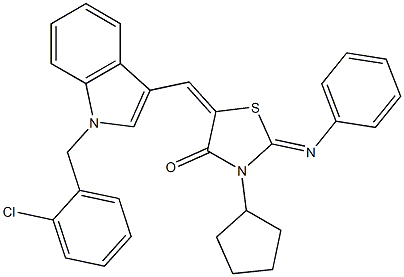 5-{[1-(2-chlorobenzyl)-1H-indol-3-yl]methylene}-3-cyclopentyl-2-(phenylimino)-1,3-thiazolidin-4-one Structure