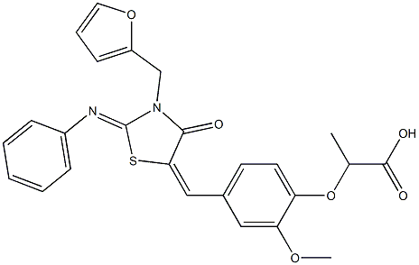 2-(4-{[3-(2-furylmethyl)-4-oxo-2-(phenylimino)-1,3-thiazolidin-5-ylidene]methyl}-2-methoxyphenoxy)propanoic acid 化学構造式