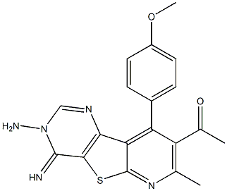 1-[3-amino-4-imino-9-(4-methoxyphenyl)-7-methyl-3,4-dihydropyrido[3',2':4,5]thieno[3,2-d]pyrimidin-8-yl]ethanone 结构式